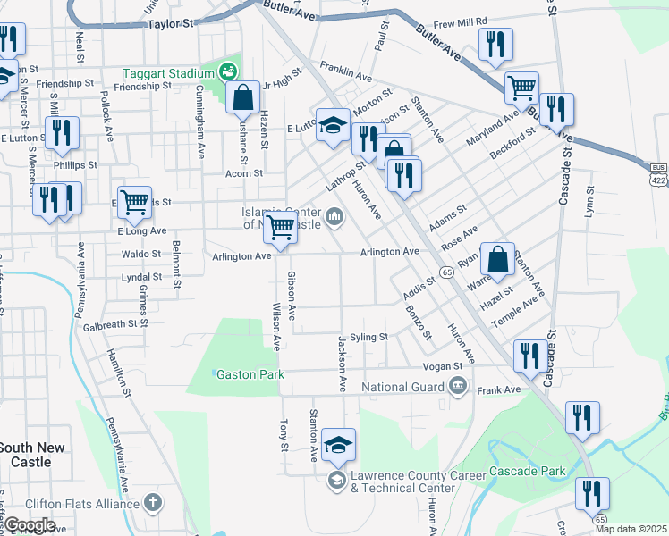 map of restaurants, bars, coffee shops, grocery stores, and more near 770 Arlington Avenue in New Castle