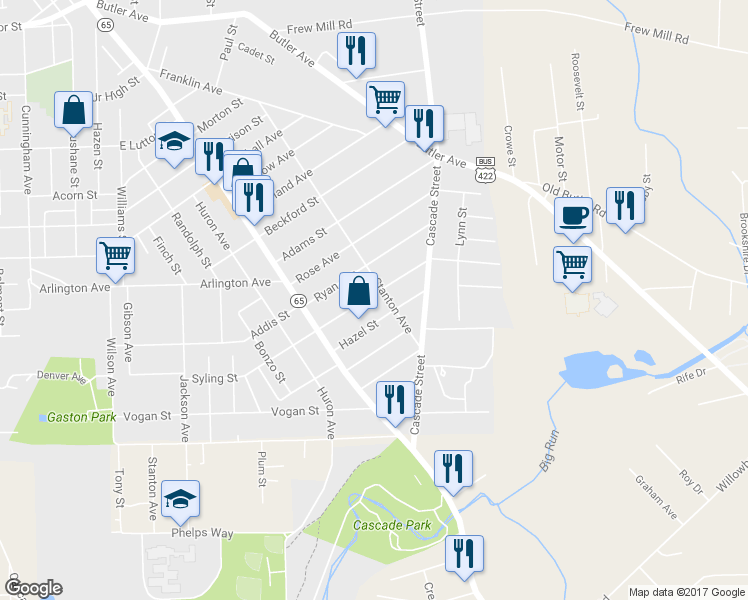 map of restaurants, bars, coffee shops, grocery stores, and more near 938 Warren Avenue in New Castle