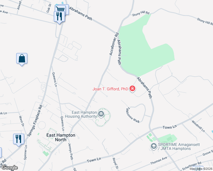 map of restaurants, bars, coffee shops, grocery stores, and more near 1 Addie Conklin Lane in East Hampton