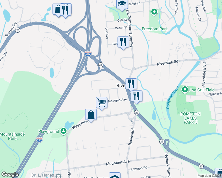 map of restaurants, bars, coffee shops, grocery stores, and more near 11 Windbeam Road in Riverdale