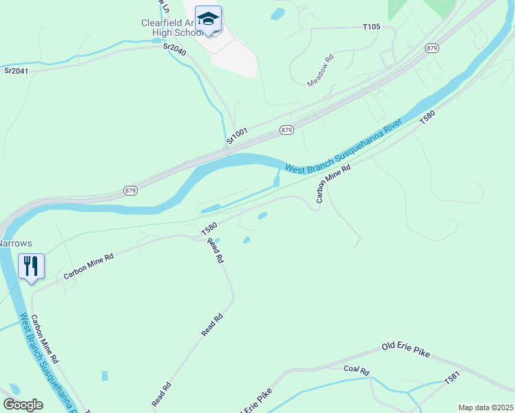 map of restaurants, bars, coffee shops, grocery stores, and more near Carbon Mine Road in Clearfield County