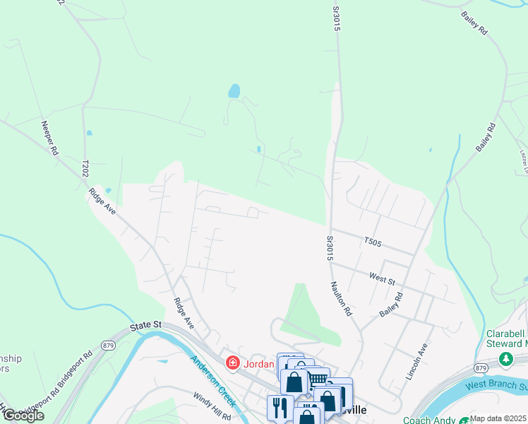 map of restaurants, bars, coffee shops, grocery stores, and more near 101 4th Avenue in Curwensville