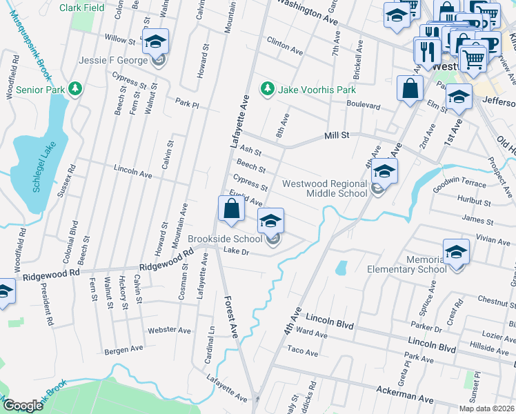 map of restaurants, bars, coffee shops, grocery stores, and more near 110 West End Avenue in Westwood