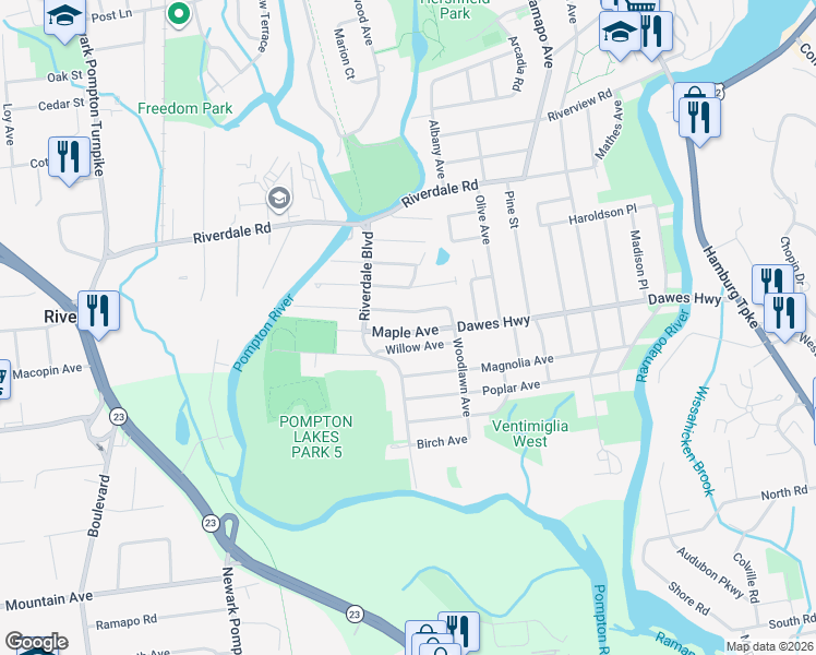 map of restaurants, bars, coffee shops, grocery stores, and more near 235 Maple Avenue in Pompton Lakes