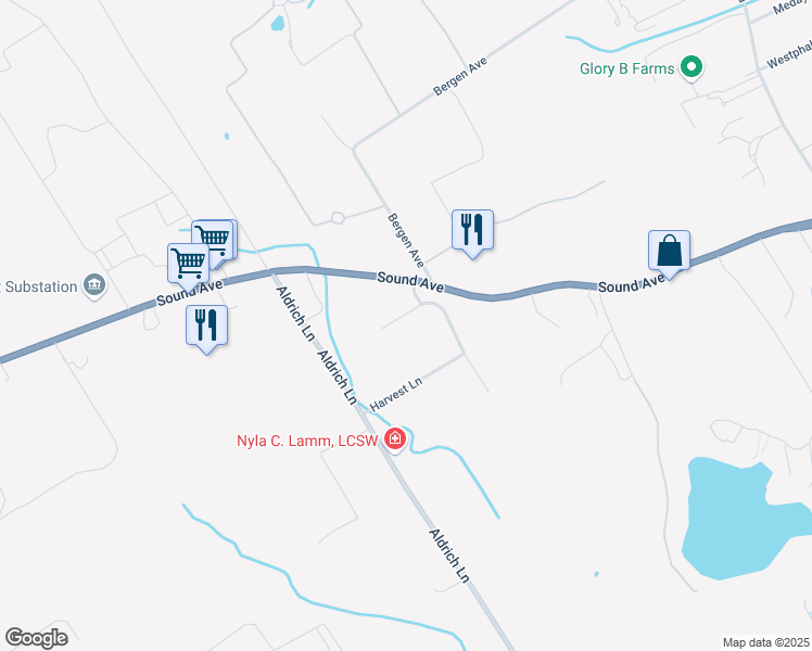 map of restaurants, bars, coffee shops, grocery stores, and more near 265 Old Field Court in Mattituck