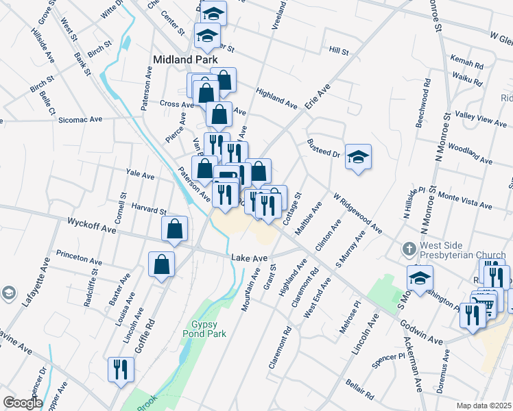 map of restaurants, bars, coffee shops, grocery stores, and more near 63-105 Godwin Ave in Midland Park