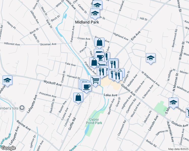 map of restaurants, bars, coffee shops, grocery stores, and more near in Midland Park