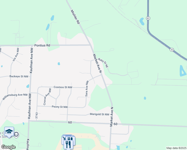 map of restaurants, bars, coffee shops, grocery stores, and more near 13600 Marlene Avenue Northwest in Hartville