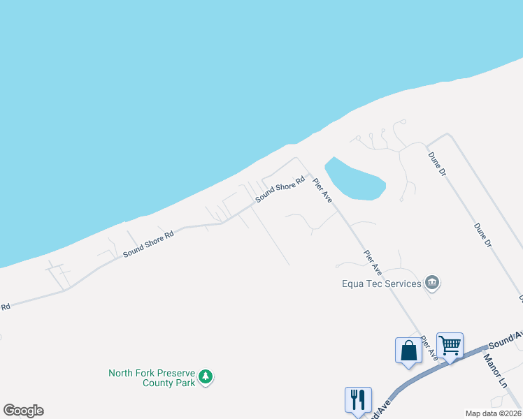 map of restaurants, bars, coffee shops, grocery stores, and more near 905 Sound Shore Road in Riverhead