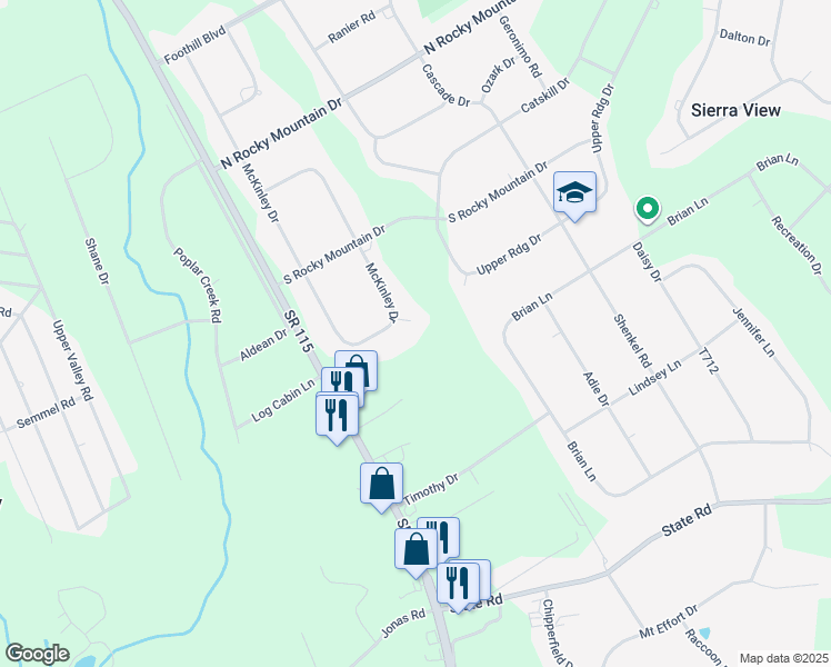 map of restaurants, bars, coffee shops, grocery stores, and more near 109 Piedmont Pl in Effort