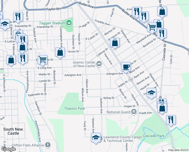 map of restaurants, bars, coffee shops, grocery stores, and more near 770 Arlington Avenue in New Castle