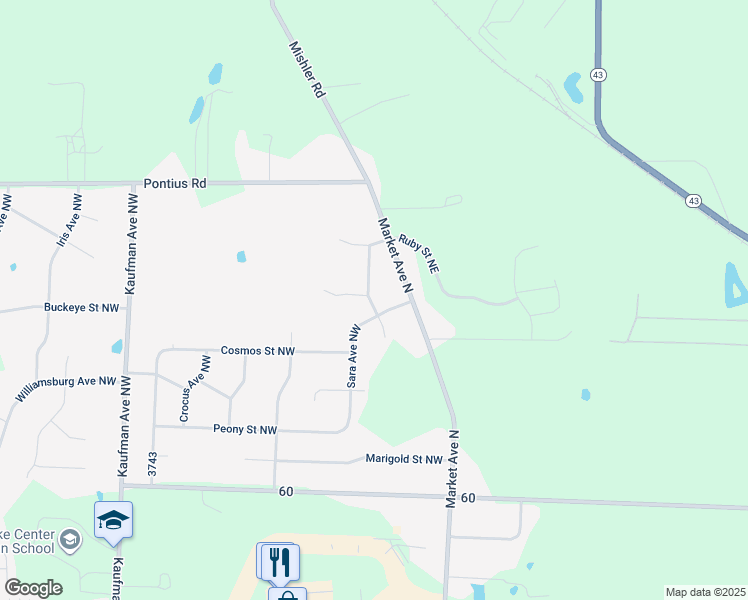 map of restaurants, bars, coffee shops, grocery stores, and more near 13600 Marlene Avenue Northwest in Hartville
