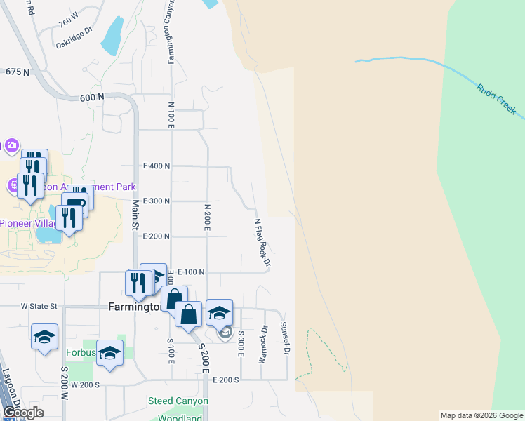 map of restaurants, bars, coffee shops, grocery stores, and more near 268 North Flag Rock Drive in Farmington