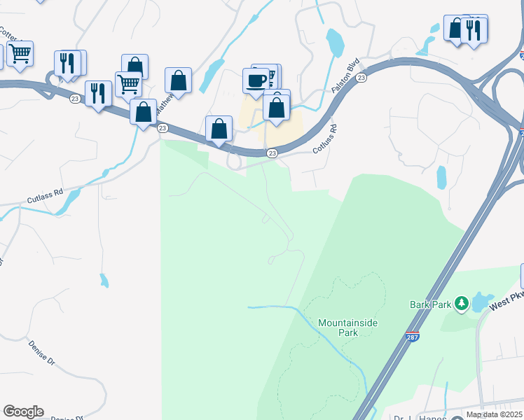map of restaurants, bars, coffee shops, grocery stores, and more near Cedar Crest Drive in Pequannock Township