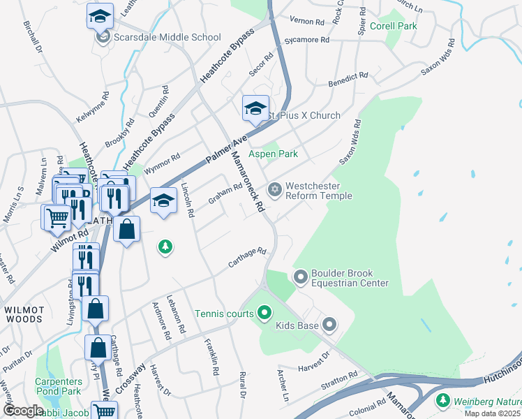 map of restaurants, bars, coffee shops, grocery stores, and more near 255 Mamaroneck Road in Scarsdale