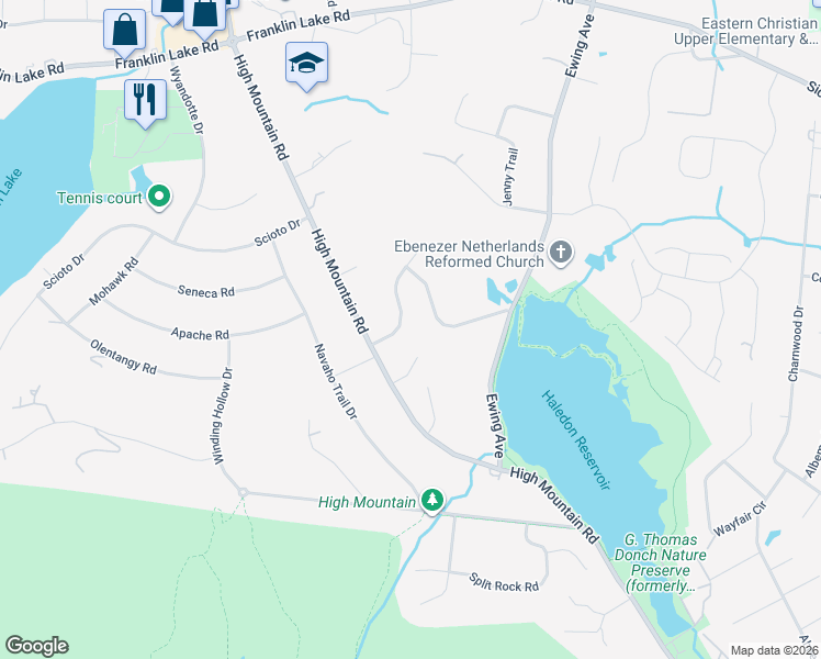 map of restaurants, bars, coffee shops, grocery stores, and more near 627 Kuliana Court in Franklin Lakes