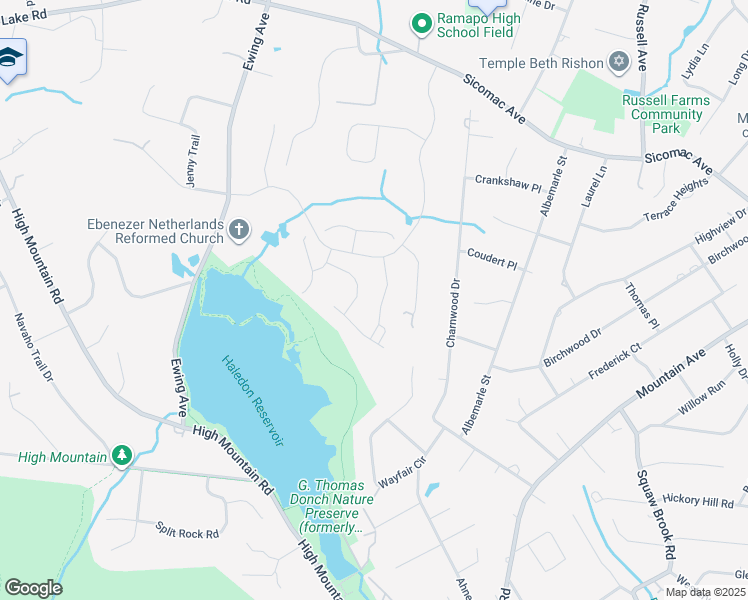 map of restaurants, bars, coffee shops, grocery stores, and more near 845 Ewing Avenue in Franklin Lakes