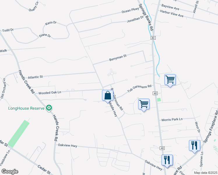 map of restaurants, bars, coffee shops, grocery stores, and more near 86 Bow Oarsman Road in East Hampton