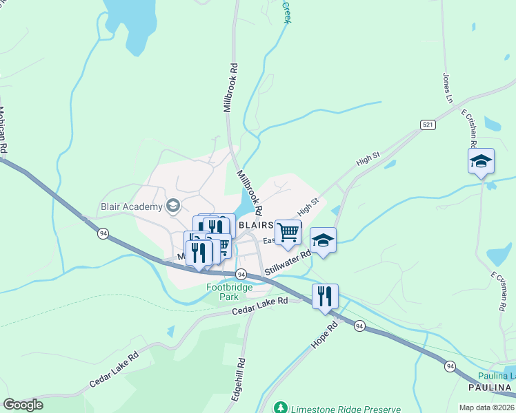 map of restaurants, bars, coffee shops, grocery stores, and more near in Blairstown