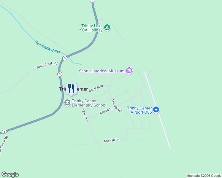 map of restaurants, bars, coffee shops, grocery stores, and more near 401 Cedar Road in Trinity Center