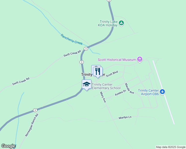 map of restaurants, bars, coffee shops, grocery stores, and more near in Trinity Center