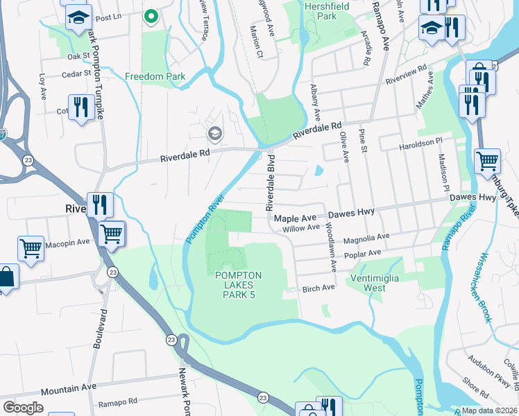 map of restaurants, bars, coffee shops, grocery stores, and more near 132 Maple Avenue in Pompton Lakes