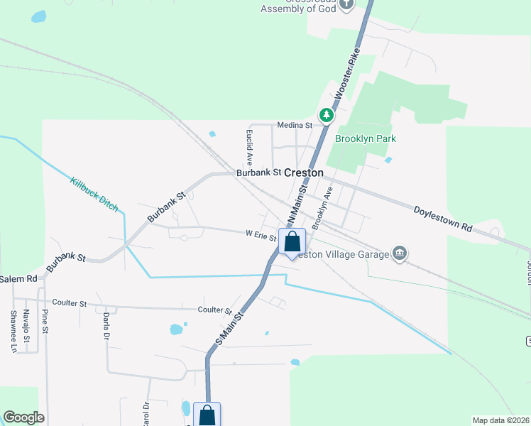 map of restaurants, bars, coffee shops, grocery stores, and more near 103 Ferguson Avenue in Creston