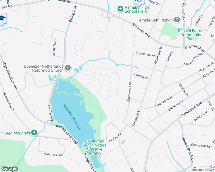 map of restaurants, bars, coffee shops, grocery stores, and more near 845 Ewing Avenue in Franklin Lakes