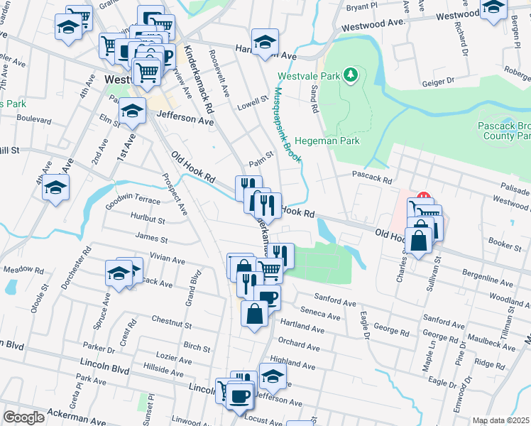 map of restaurants, bars, coffee shops, grocery stores, and more near 80 Kingsberry Avenue in Westwood