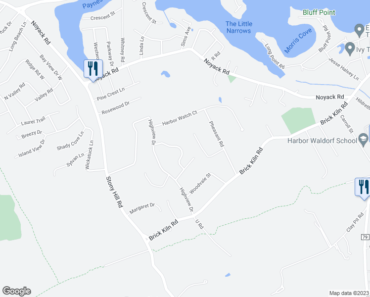 map of restaurants, bars, coffee shops, grocery stores, and more near 31 Island View Drive East in Sag Harbor