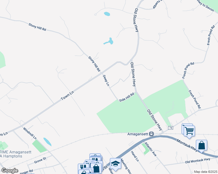 map of restaurants, bars, coffee shops, grocery stores, and more near Deep Lane in East Hampton