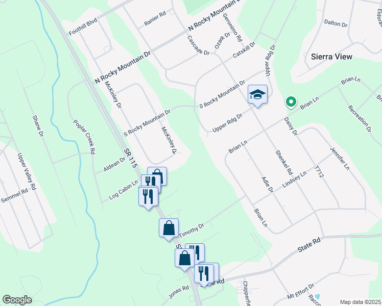 map of restaurants, bars, coffee shops, grocery stores, and more near 109 Piedmont Pl in Effort