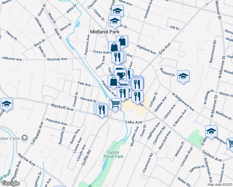 map of restaurants, bars, coffee shops, grocery stores, and more near 27 Habben Avenue in Midland Park