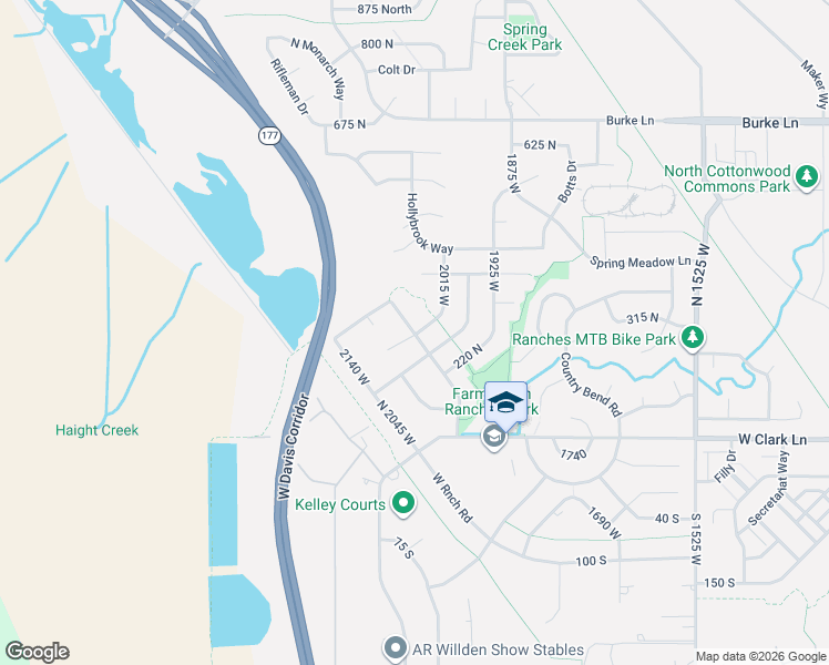 map of restaurants, bars, coffee shops, grocery stores, and more near 2034 West Stampede Drive in Farmington