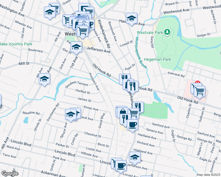 map of restaurants, bars, coffee shops, grocery stores, and more near 19 Brookline Avenue in Westwood