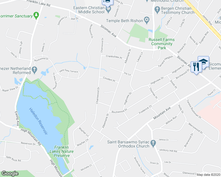 map of restaurants, bars, coffee shops, grocery stores, and more near 490 Chapman Place in Wyckoff