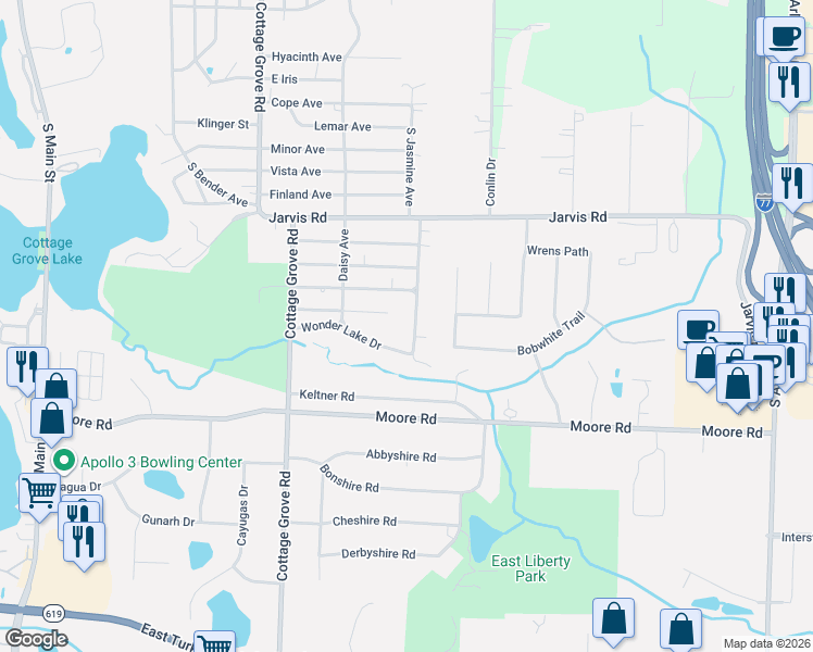 map of restaurants, bars, coffee shops, grocery stores, and more near 3449 Madora Avenue in Akron