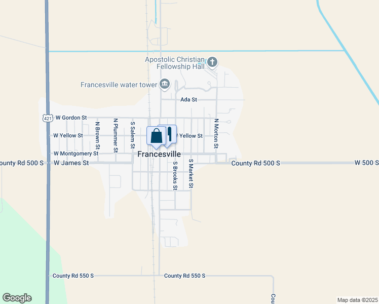 map of restaurants, bars, coffee shops, grocery stores, and more near in Francesville