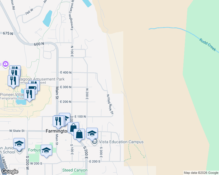 map of restaurants, bars, coffee shops, grocery stores, and more near 292 North Flag Rock Drive in Farmington