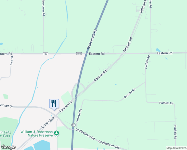 map of restaurants, bars, coffee shops, grocery stores, and more near 15328 Wadsworth Rittman Road in Rittman