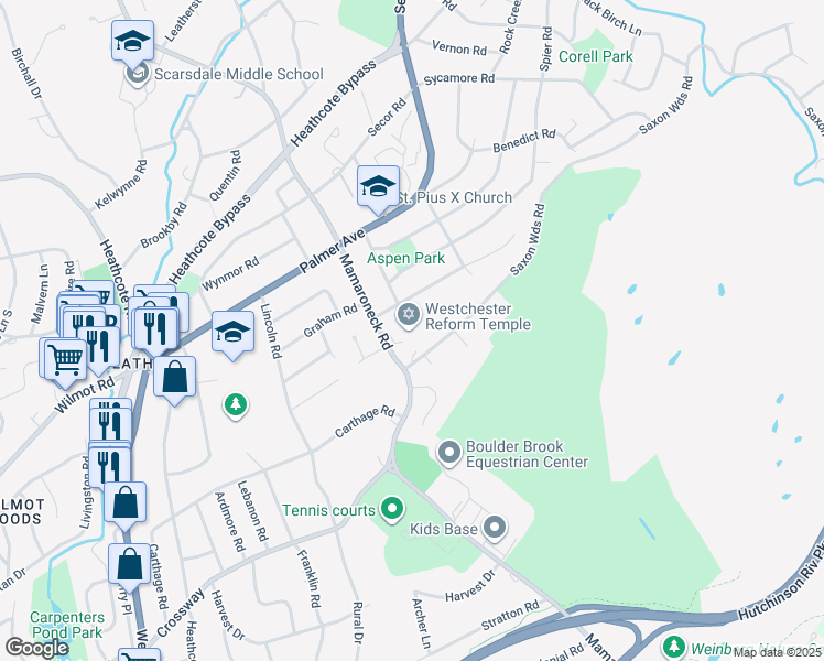 map of restaurants, bars, coffee shops, grocery stores, and more near 255 Mamaroneck Road in Scarsdale