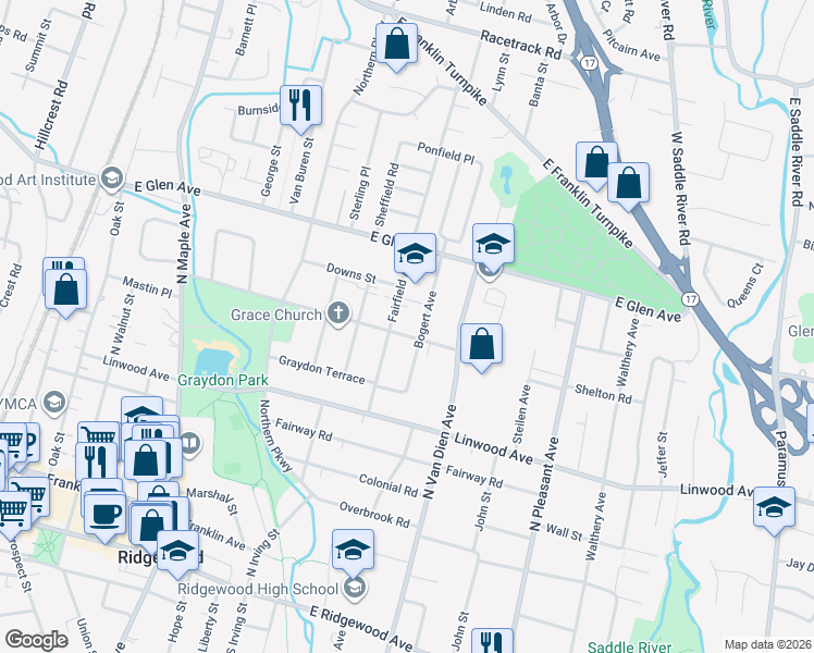 map of restaurants, bars, coffee shops, grocery stores, and more near 322 Bogert Avenue in Ridgewood