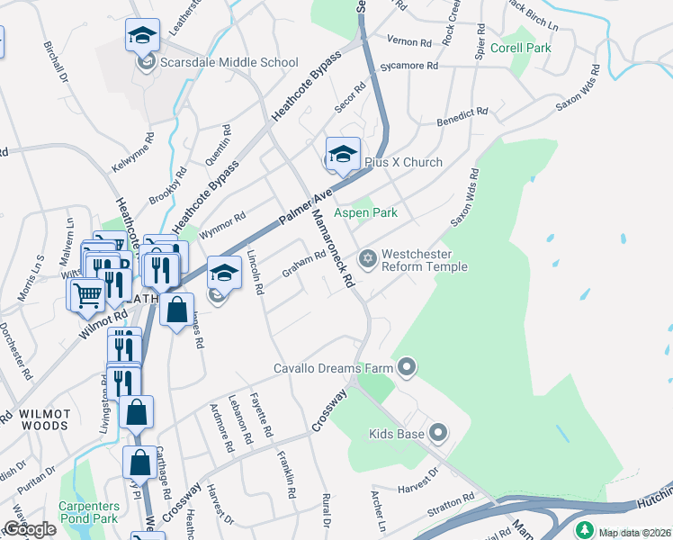 map of restaurants, bars, coffee shops, grocery stores, and more near 238 Mamaroneck Road in Scarsdale