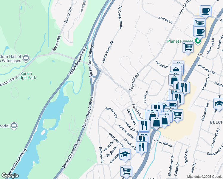 map of restaurants, bars, coffee shops, grocery stores, and more near 77 Jackson Avenue in Scarsdale