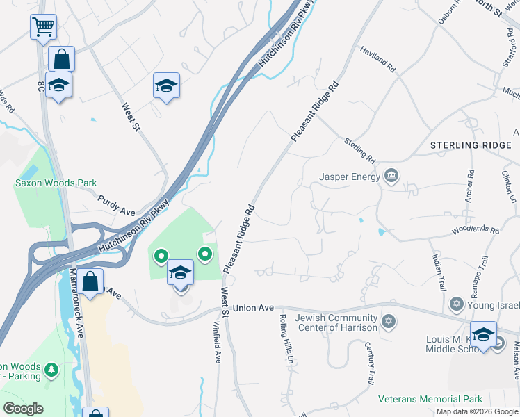 map of restaurants, bars, coffee shops, grocery stores, and more near 87 Pleasant Ridge Road in Harrison