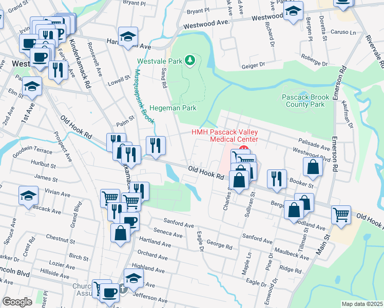 map of restaurants, bars, coffee shops, grocery stores, and more near 4103 Cenrose Circle in Westwood