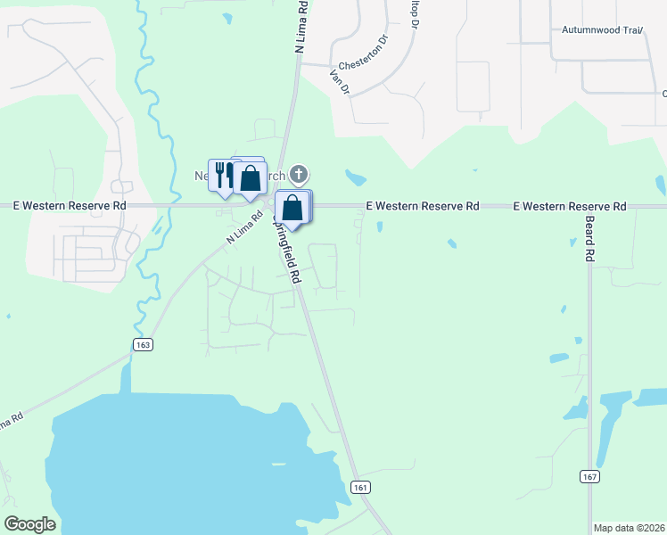 map of restaurants, bars, coffee shops, grocery stores, and more near 1604 Springfield Road in Poland