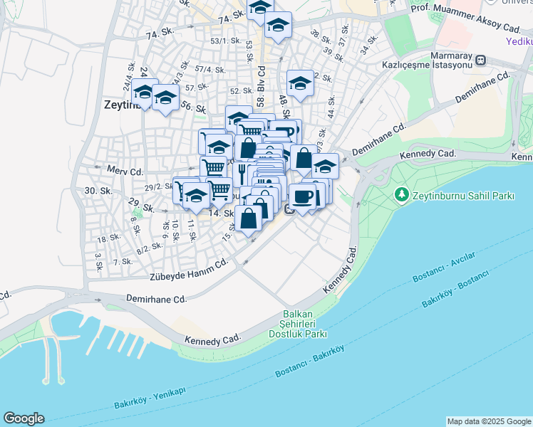 map of restaurants, bars, coffee shops, grocery stores, and more near 152 58. Bulvarı Caddesi in Zeytinburnu