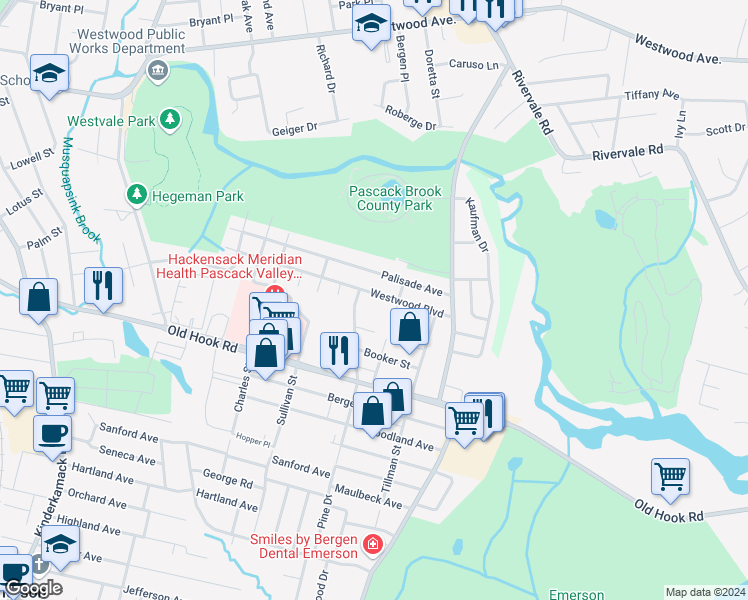 map of restaurants, bars, coffee shops, grocery stores, and more near 778 Carver Avenue in Westwood