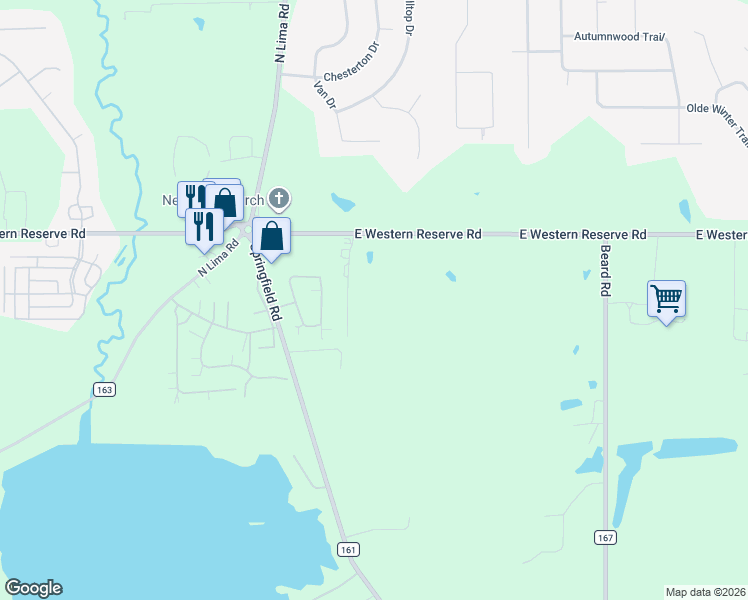 map of restaurants, bars, coffee shops, grocery stores, and more near 2469 East Western Reserve Road in Youngstown